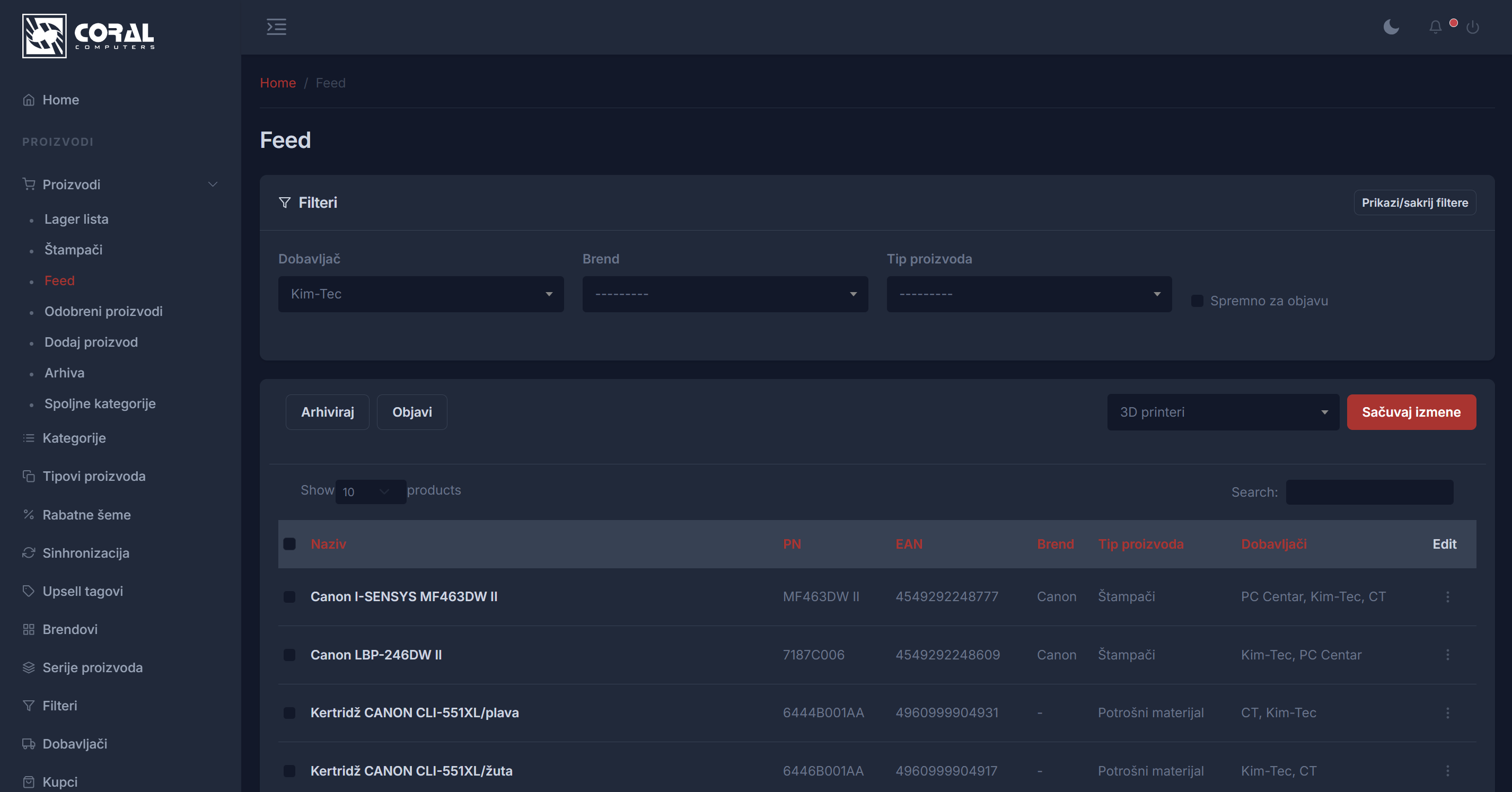 Coral.rs admin panel