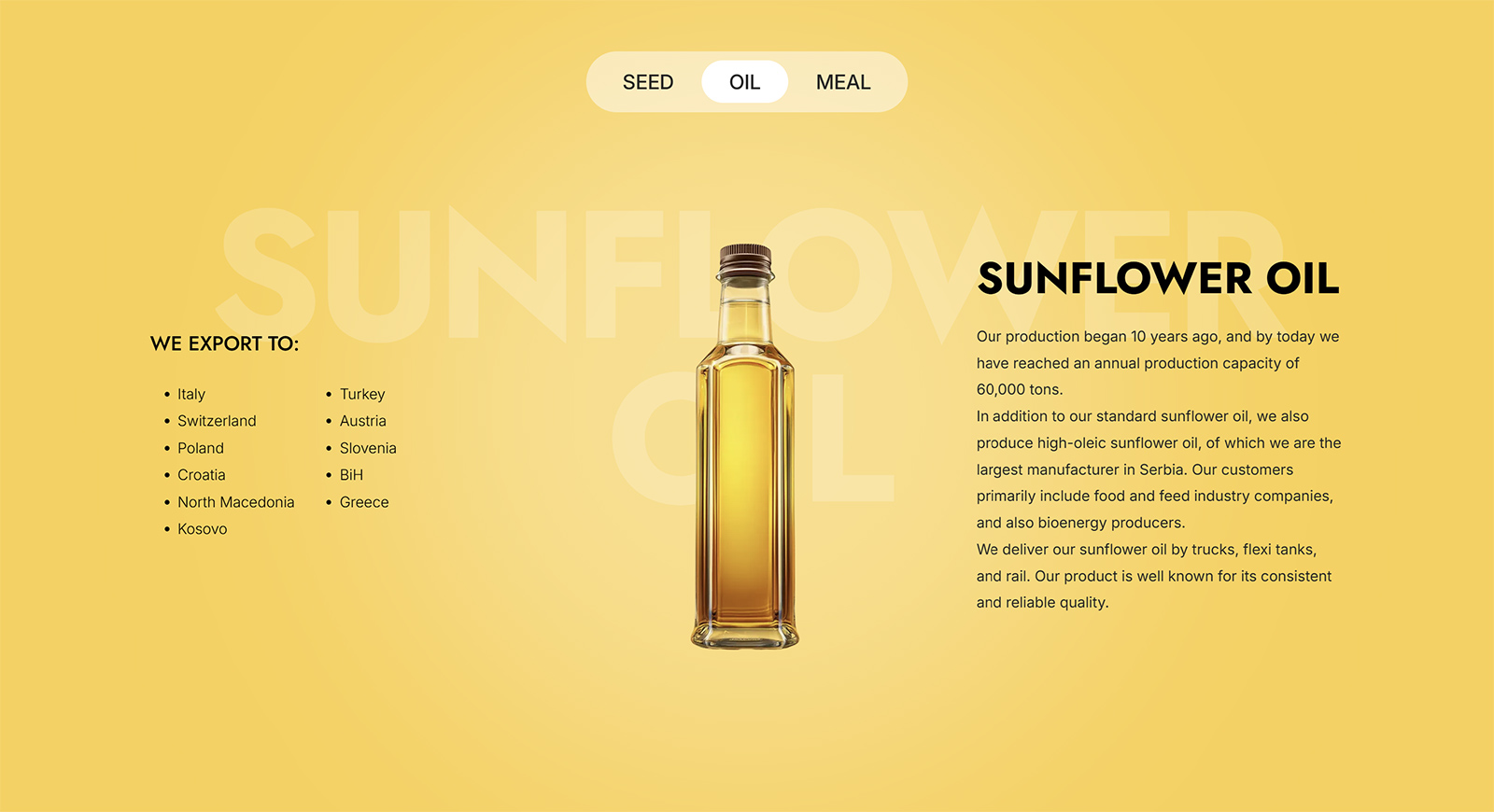 Gebi website — Sunflower oil product page